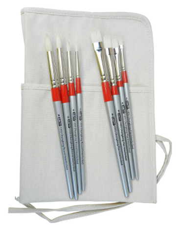 AS-105 Chungking White Bristle Brush Set and Canvas Holder 8 pcs